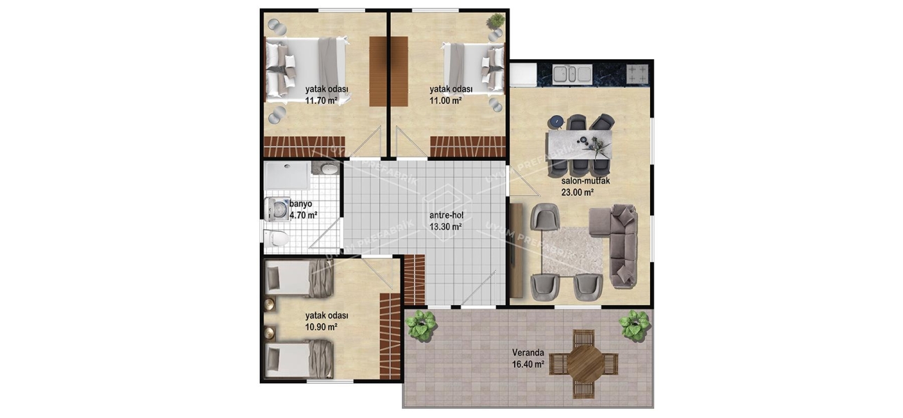 UP203 Beyşehir 100m² Tek Katlı Çelik Ev  UP203 Beyşehir 100m² Tek Katlı Çelik Ev