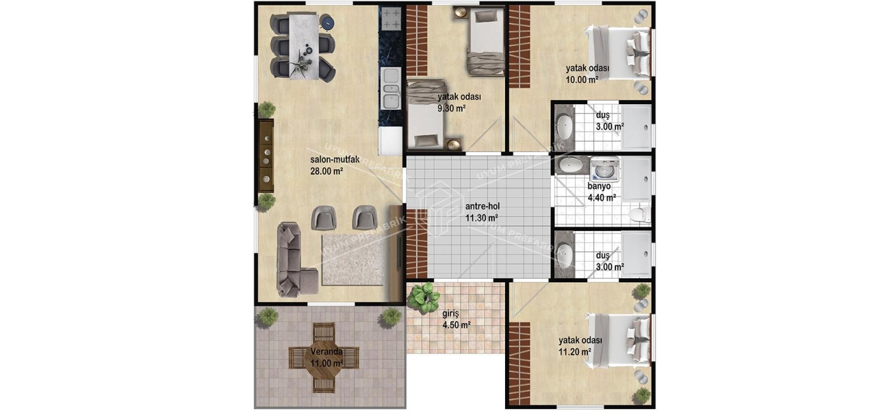 UP204 Side 105m² Tek Katlı Çelik Ev UP204 Side 105m² Tek Katlı Çelik Ev