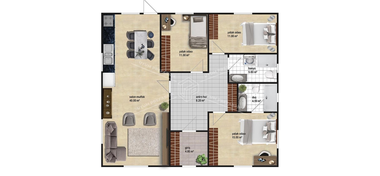 UP206 Salda 115m² Tek Katlı Çelik Ev UP206 Salda 115m² Tek Katlı Çelik Ev