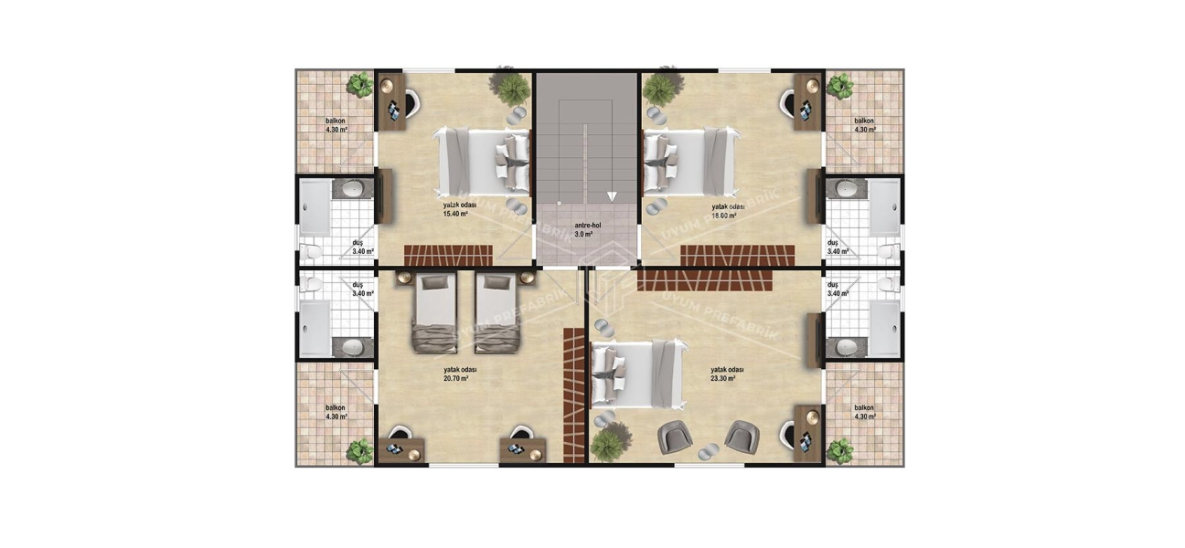 UP211 DÖRT MEVSİM 321m² Çift Katlı Çelik Ev UP211 DÖRT MEVSİM 321m² Çift Katlı Çelik Ev